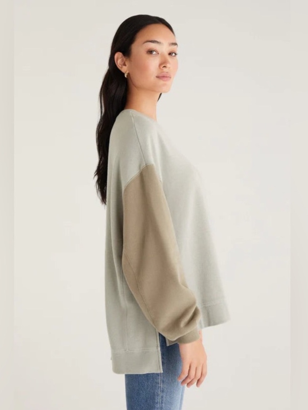 Z-Supply weekender crewneck Colorblock Pullover Sweatshirt Size S Green - Picture 2 of 8